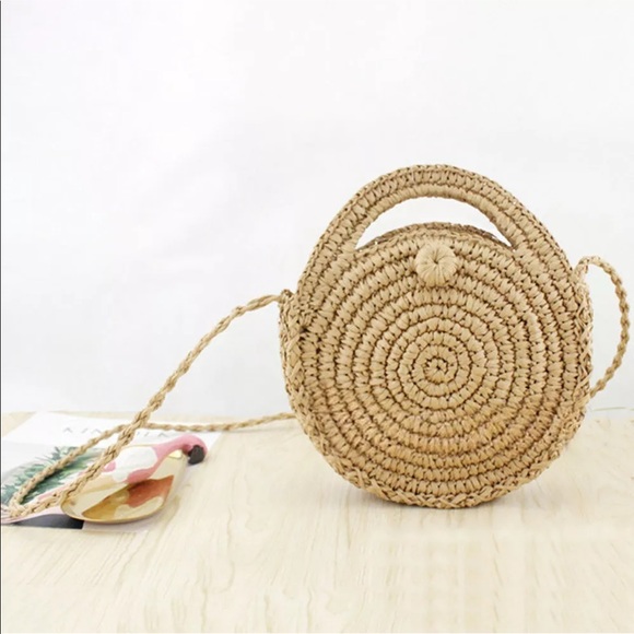 🌴ISLAND TIME🌴TAN ROUND STRAW CROSSBODY HANDBAG - Picture 4 of 8